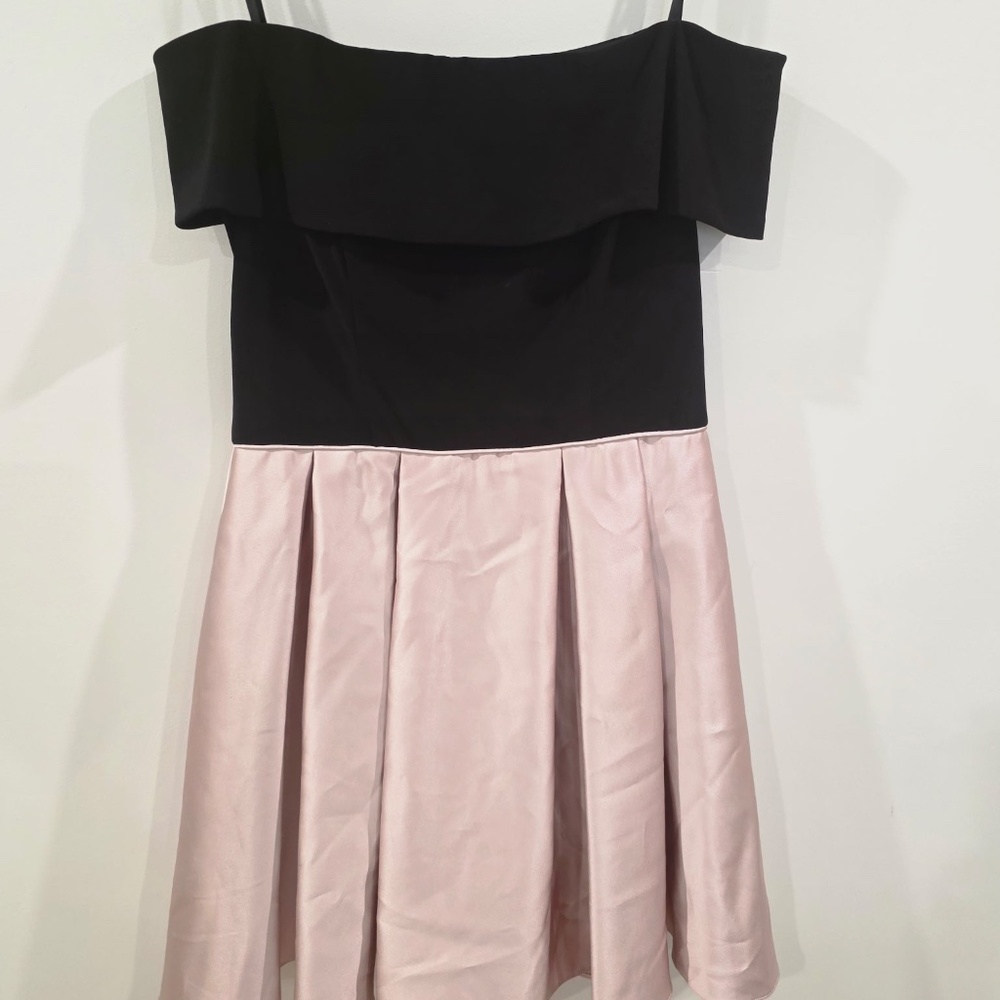 Women's off the shoulder fit and flare dress from Betsy and Adam - Black & Pink